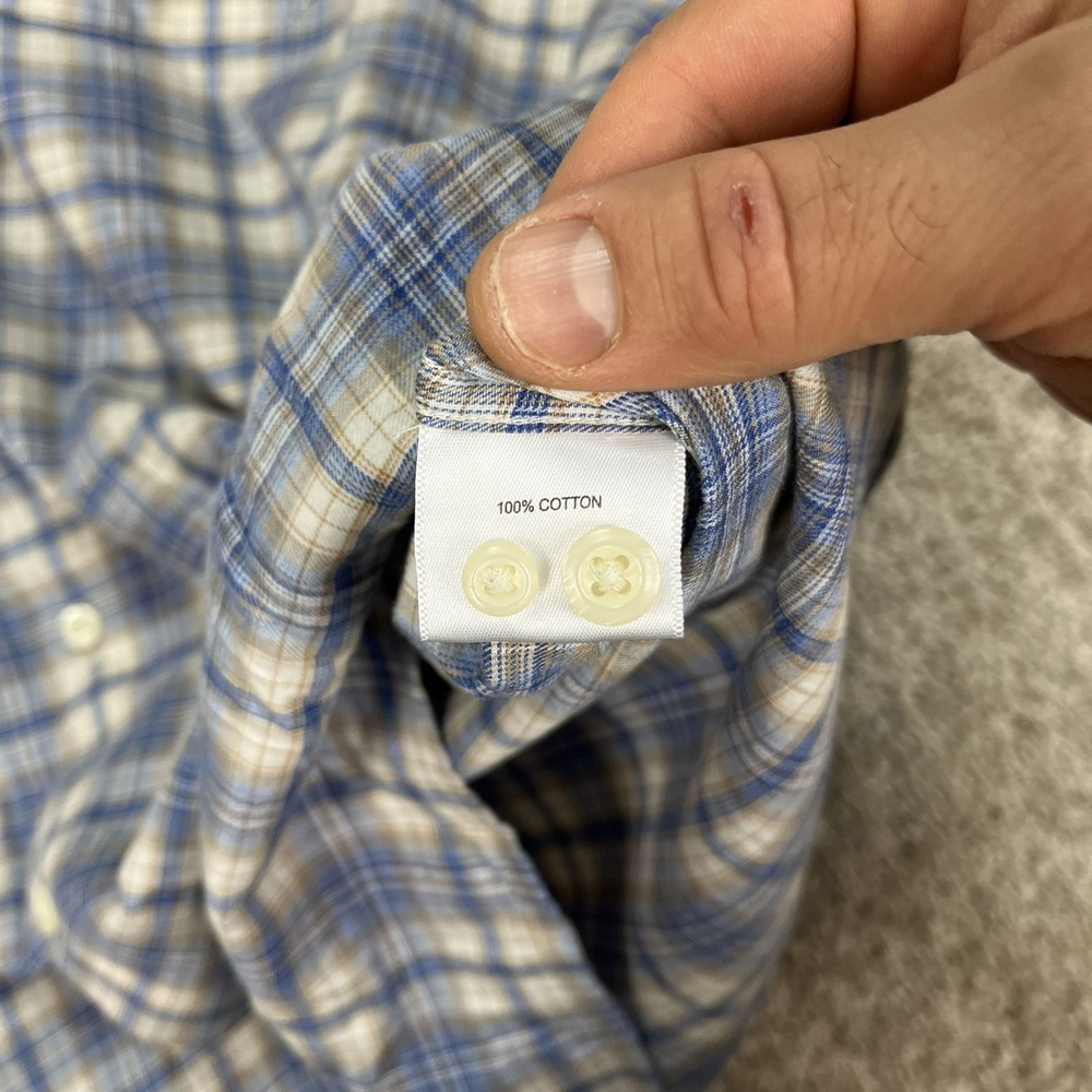 Peter Millar Shirt Mens XL Blue Cream Long Sleeve Plaid Button Down Classic EUC - Picture 5 of 9